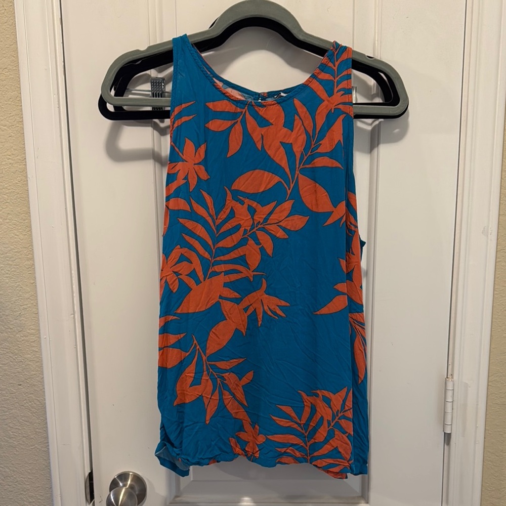 Floral Print Sleeveless Top - Blue and Orange